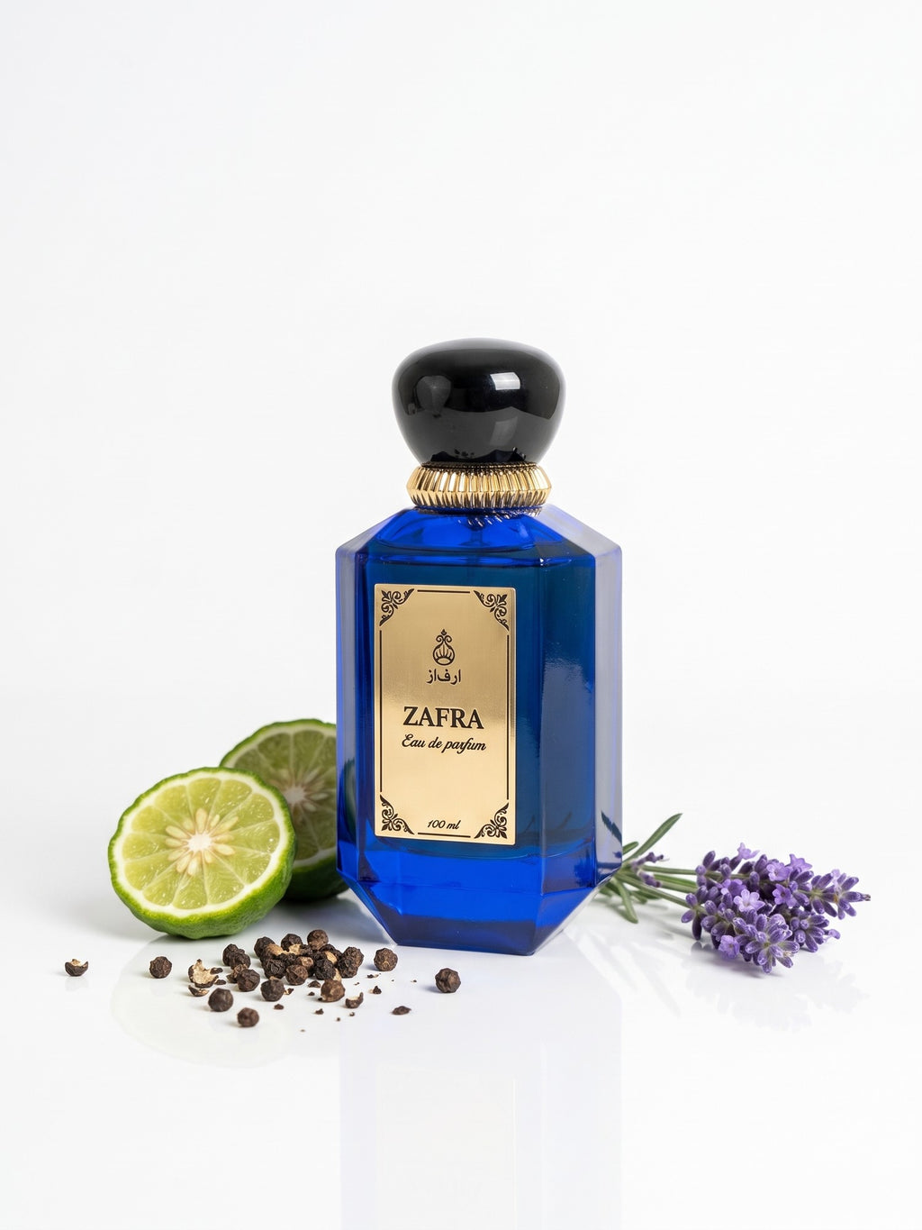 ZAFRA Eau de parfum 100 ml, sticlă albastră — cu ingrediente