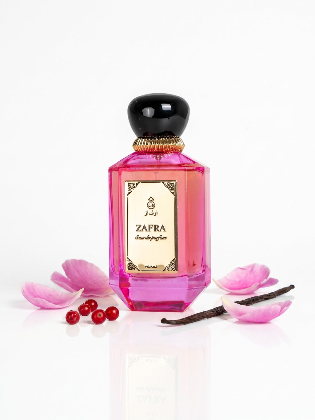 ZAFRA Eau de parfum 100 ml, sticlă roz / magenta — cu ingrediente