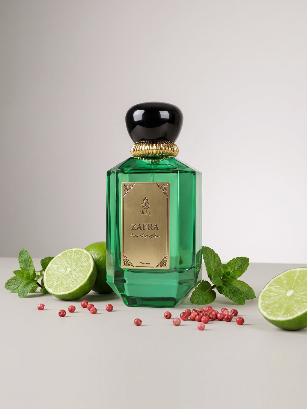 ZAFRA Eau de parfum 100 ml, sticlă verde — cu ingrediente