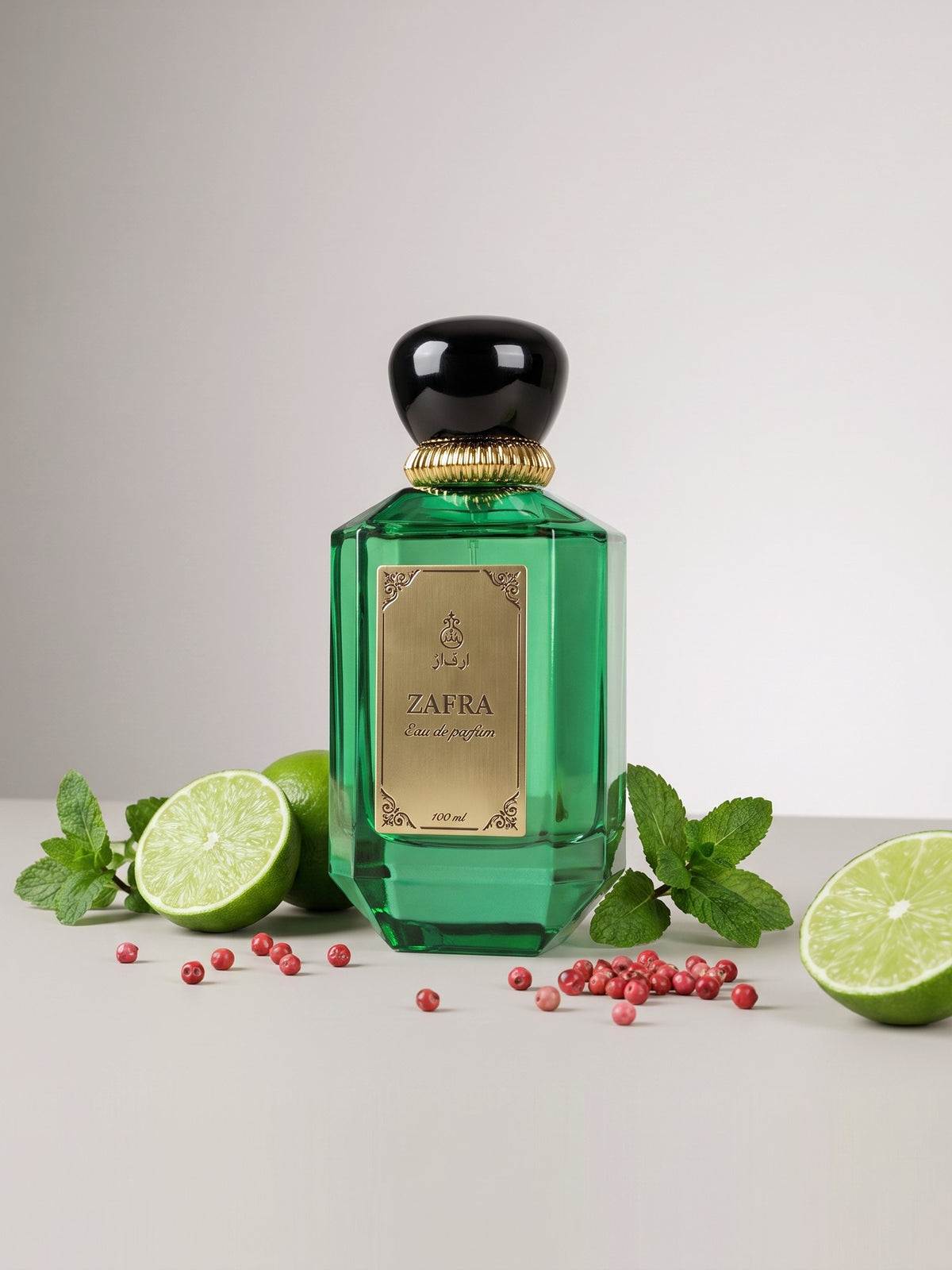 ZAFRA Eau de parfum 100 ml, sticlă verde — cu ingrediente